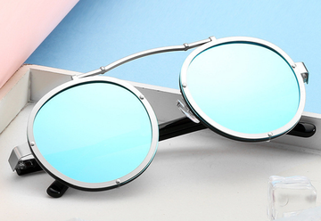 Classic Vintage Gothic Steampunk Silver Frame/Blue Glasses