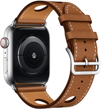 Apple Watch Hermes Series 4 GPS + Cellular 44mm Stainless Steel Case with Fauve Grained Barenia Leather Single Tour Rallye (MU9D2)