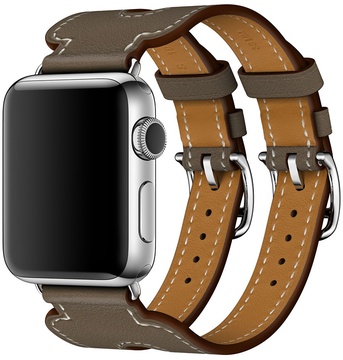 Apple Watch Hermes Leather Double Buckle Cuff 38mm/40mm/41mm/42mm Etoupe Swift (MNHR2)