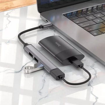 Hoco HB26 4 in 1 (Type-C to 1хUSB3.0 + 3хUSB2.0) Silver