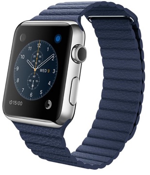 Apple Watch 42mm Stainless Steel Case with Bright Blue Leather Loop (MJ452)