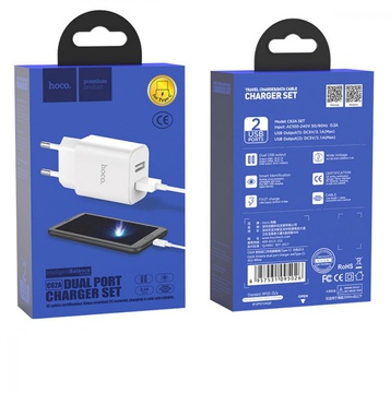Hoco C62A Victoria 2USB 2.1А + Type-C White