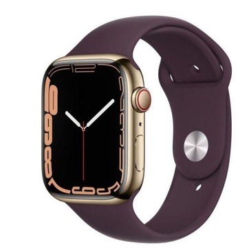 Apple Watch Series 7 GPS + Cellular 45mm Gold Stainless Steel Case with Dark Cherry Sport Band (MKJF3, MKJX3)