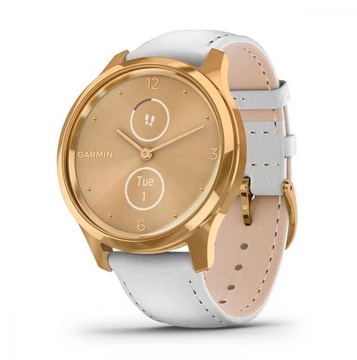 Garmin Vivomove Luxe 24K Gold PVD Stainless Steel Case with White Italian Leather Band (010-02240-08)