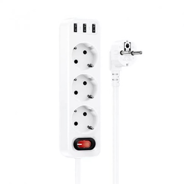 Hoco NS2 (3 розетки + 3 USB) White 1.8m