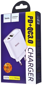 Hoco C57A Power Adapter Quick Charge 3.0 (USB type C + USB 3.0) White