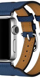 Apple Watch Hermes Leather Double Buckle Cuff 38mm/40mm/41mm/42mm Bleu Agate Epsom (MNHU2)