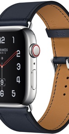 Apple Watch Hermes Series 4 GPS + Cellular 44mm Stainless Steel Case with Bleu Indigo Swift Leather Single Tour (MU6W2)