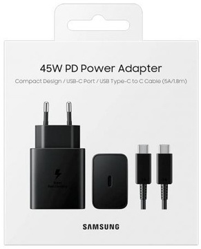 Samsung 45W Compact Power Adapter with Type-C to Type-C Cable Black (EP-T4510XBEG)