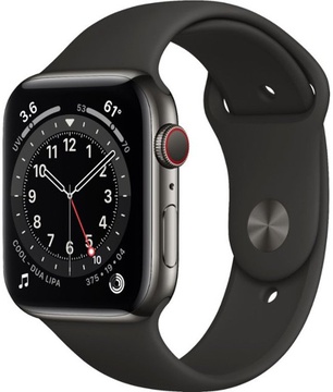 Apple Watch Series 6 GPS + Cellular 44mm Graphite Stainless Steel Case with Black Sport Band (M07Q3, M09H3)