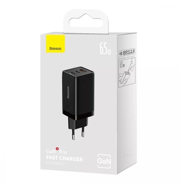 Baseus GaN5 Pro 65W (2 Type-С+USB ) + Кабель Type-C to Type-C 100W (1m)