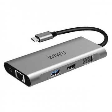 WIWU Alpha 11 in 1  (A11312H)  (USB-C to HDMI+VGA+3xUSB3.0+USB-C+RJ45+MicroSD+3.5mm Headphone) Space Gray