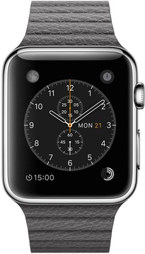 Apple Watch 42mm Stainless Steel Case with Storm Gray Leather Loop Medium (MMFX2)