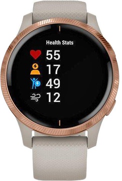 Garmin Venu Rose Gold Stainless Steel Bezel w. Light Sand and Silicone B. (010-02173-23/010-02173-21)