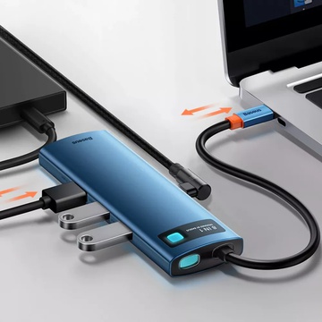 Hub Baseus Metal Gleam Multi-functional 8-in-1 (PD, USB, HDMI, RJ45) (CAHUB-CV0BL) Blue