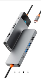 WIWU Linker 9in1 USB-C to (USB-C+USB2.0+2xUSB3.0+SD/MicroSD+VGA+HDMI+PD 100W) Grey (A921HV)