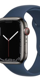 Apple Watch Series 7 GPS + Cellular 45mm Graphite Stainless Steel Case with Abyss Blue Sport Band (MKJH3, MKL23)