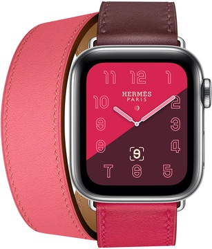 Apple Watch Hermes Series 4 GPS + Cellular 40mm Stainless Steel Case with Bordeaux/Rose Extreme/Rose Azalee Swift Leather Double Tour (MU6R2)