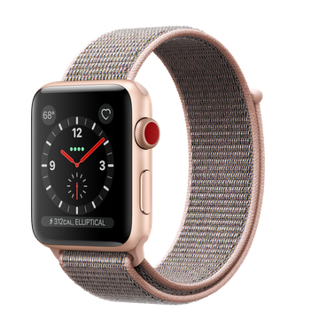 Apple Watch 42mm Series 3 GPS + Cellular Gold Aluminum Case with Pink Sand Sport Loop (MQKT2)