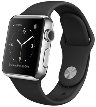Apple Watch 38mm Stainless Steel Case with Black Sport Band (MJ2Y2)