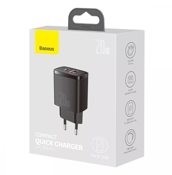 Baseus Compact Quick Charger 20W QC+ PD (1Type-C + 1USB) Black (CCXJ-B01)