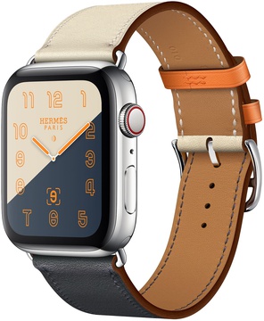 Apple Watch Hermes Series 4 GPS + Cellular 44mm Stainless Steel Case with Indigo/Craie/Orange Swift Leather Single Tour (MU6X2)