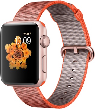 Apple Watch 42mm Series 2 Rose Gold Aluminum Case with Space Orange/Anthracite Woven Nylon (MNPM2)