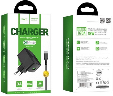 Hoco C70A Cutting-edge + Type-C QC3.0 EU (1USB) Black