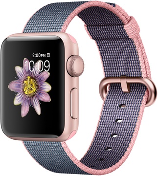 Apple Watch 38mm Series 2 Rose Gold Aluminum Case with Light Pink/Midnight Blue Woven Nylon (MNP02)