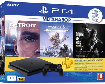 Sony PlayStation 4 Slim 1TB Black Horizon Zero Dawn CE + Detroit + The Last of Us