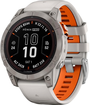 Garmin Fenix 7 Pro Sapphire Solar Titanium w. Fog Gray/Ember O. Band (010-02777-20/21)