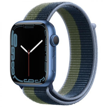 Apple Watch Series 7 GPS 45mm Blue Aluminum Case With Abyss Blue/Moss Green Sport Loop (MKNR3)
