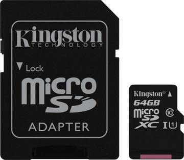 Kingston microSDXC 64GB Class 10 UHS-I SD Adapter (SDC10G2/64GB)