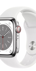 Apple Watch Series 8 GPS + Cellular 45mm Silver Stainless Steel Case with White Sport Band (MNKE3)