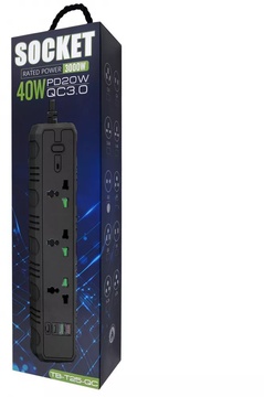 IQ Power T25-QC (3 розетки + 2 USB + 2 Type-C) 2m Black