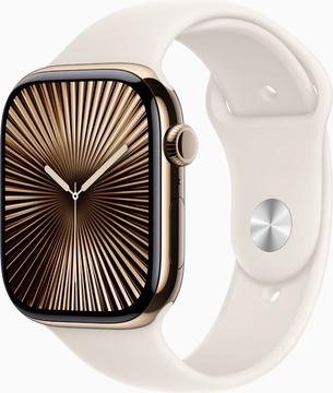 Apple Watch Series 10 GPS + Cellular 46mm Gold Titanium Case With Starlight Sport Band - S/M (MWYX3)