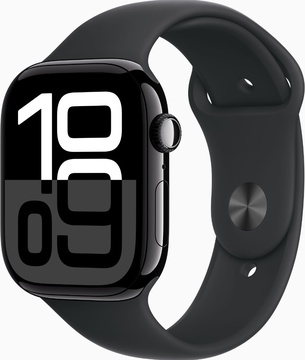 Apple Watch Series 10 GPS 46mm Jet Black Aluminum Case With Black Sport Band - M/L (MWWQ3)