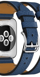 Apple Watch Hermes Leather Double Buckle Cuff 38mm/40mm/41mm/42mm Bleu Agate Epsom (MNHU2)