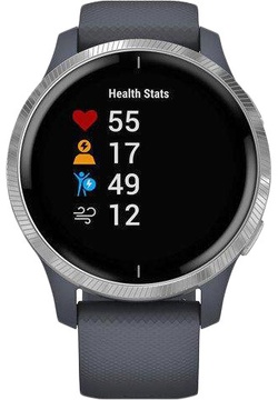 Garmin Venu Silver Stainless Steel Bezel w. Granite Blue and Silicone B. (010-02173-01)