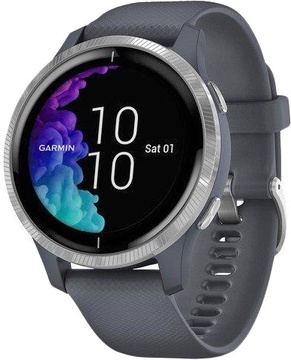 Garmin Venu Silver Stainless Steel Bezel w. Granite Blue and Silicone B. (010-02173-01/010-02173-03)