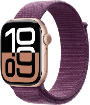 Apple Watch Series 10 GPS 46mm Rose Gold Aluminum Case With Plum Sport Loop (MWWV3)