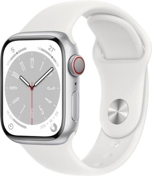 Apple Watch Series 8 GPS + Cellular 45mm Silver Aluminum Case w. White S. Band - S/M (MP4Q3)