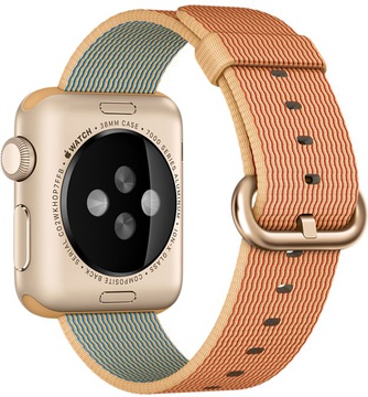 Apple Watch Sport 38mm Gold Aluminum Case with Gold/Red Woven Nylon (MMF52)