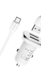 Borofone BZ12 Lasting Power 2USB 2.4A + USB Type-C White