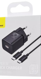 Baseus Super Silicone PD Charger 25W + Cable Type-C to Type-C 3A 1m Black (TZCCSUP-L01)