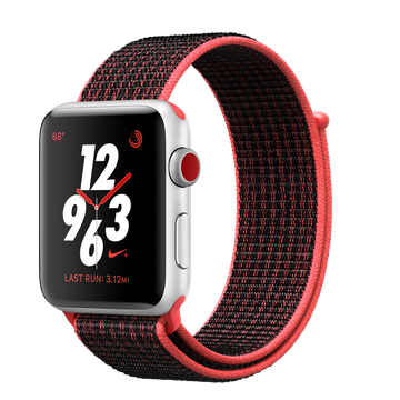 Apple Watch Nike+ 42mm Series 3 GPS + Cellular Silver Aluminum Case with Bright Crimson/Black Nike Sport Loop (MQLE2)