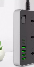 IQ Power Strip T09-PD (3 розетки + 4 USB + 2 Type-C) 2m