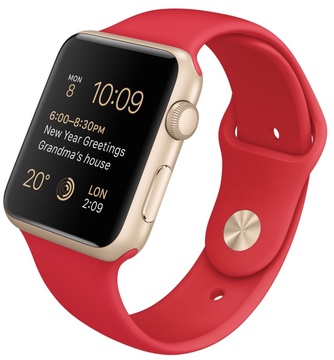 Apple Watch Sport 42mm Gold Aluminum Case with Red Sport Band (MMEE2)