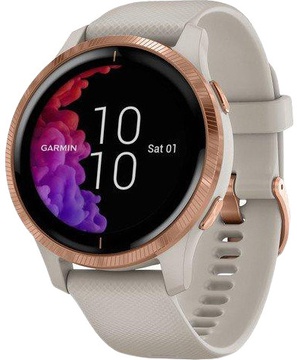 Garmin Venu Rose Gold Stainless Steel Bezel w. Light Sand and Silicone B. (010-02173-23/010-02173-21)
