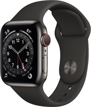 Apple Watch Series 6 GPS + Cellular 40mm Graphite Stainless Steel Case with Black Sport Band (M02Y3, M06X3)